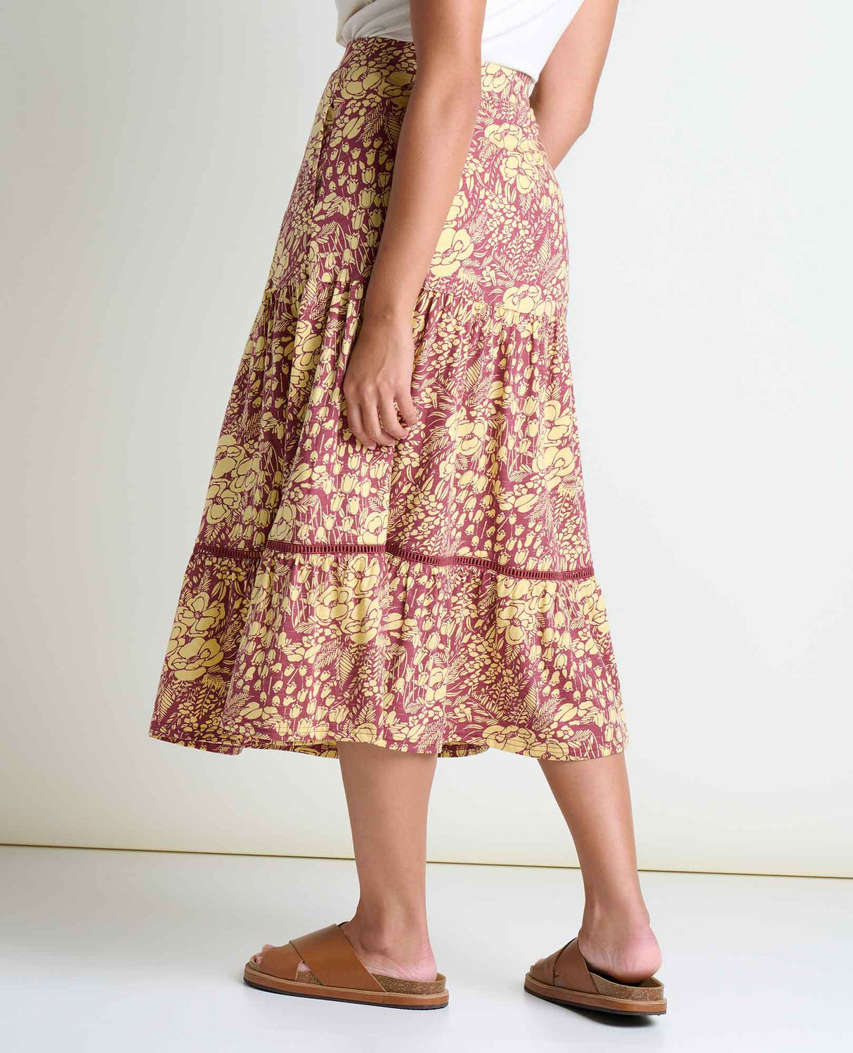Toad & Co Marigold Tiered Midi Skirt - Purple Agate Garden Print