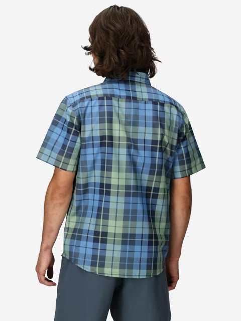 Marmot Mens AirExchange Novelty Short Sleeve Collared Shirt UPF 40 - Arctic Navy Wayland Plaid