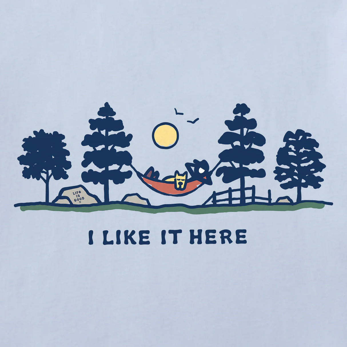 Life Is Good Mens I Like It Here Hammock Vista Short Sleeve Crusher-LITE Tee - Glacier Blue