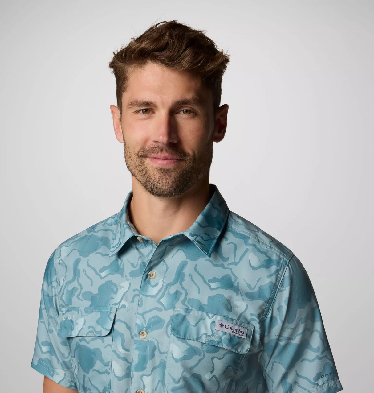 Columbia Mens PFG Uncharted Printed Short Sleeve Shirt - Crushed Blue Swamplands