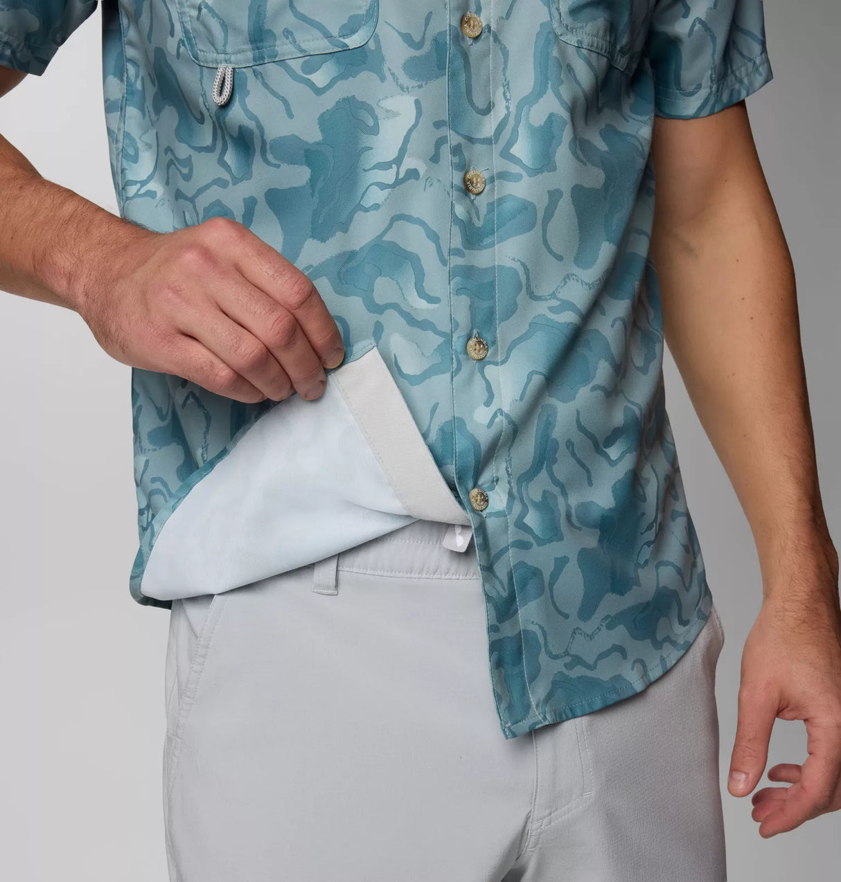 Columbia Mens PFG Uncharted Printed Short Sleeve Shirt - Crushed Blue Swamplands