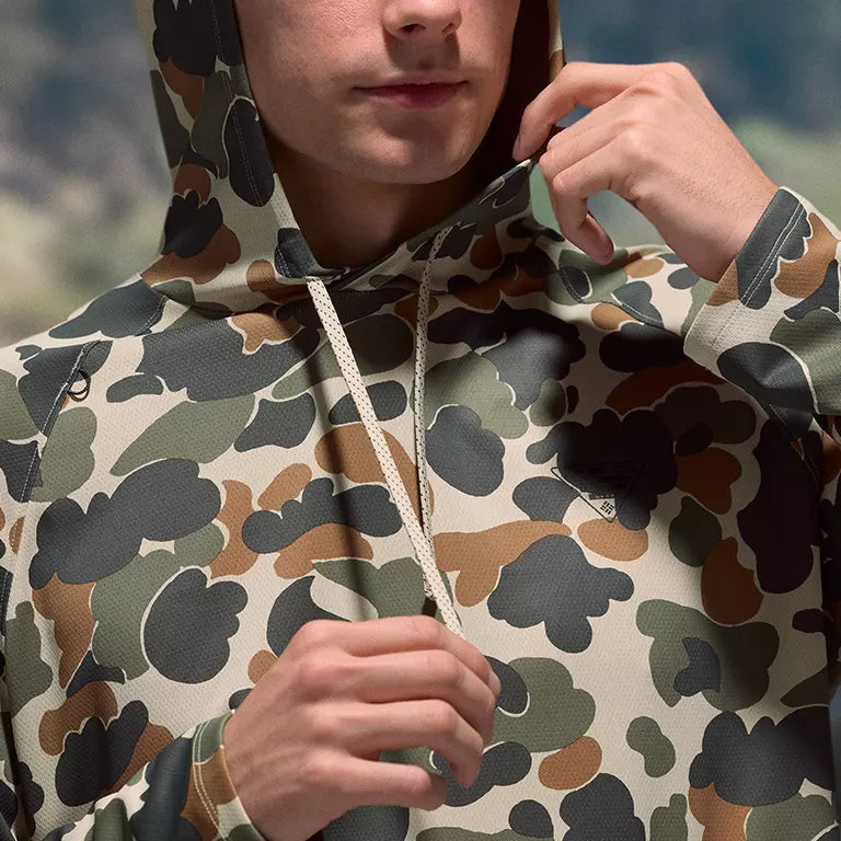 Columbia Mens PFG Wild Cast Camp Hoodie - Fossil Deltahunter Camo