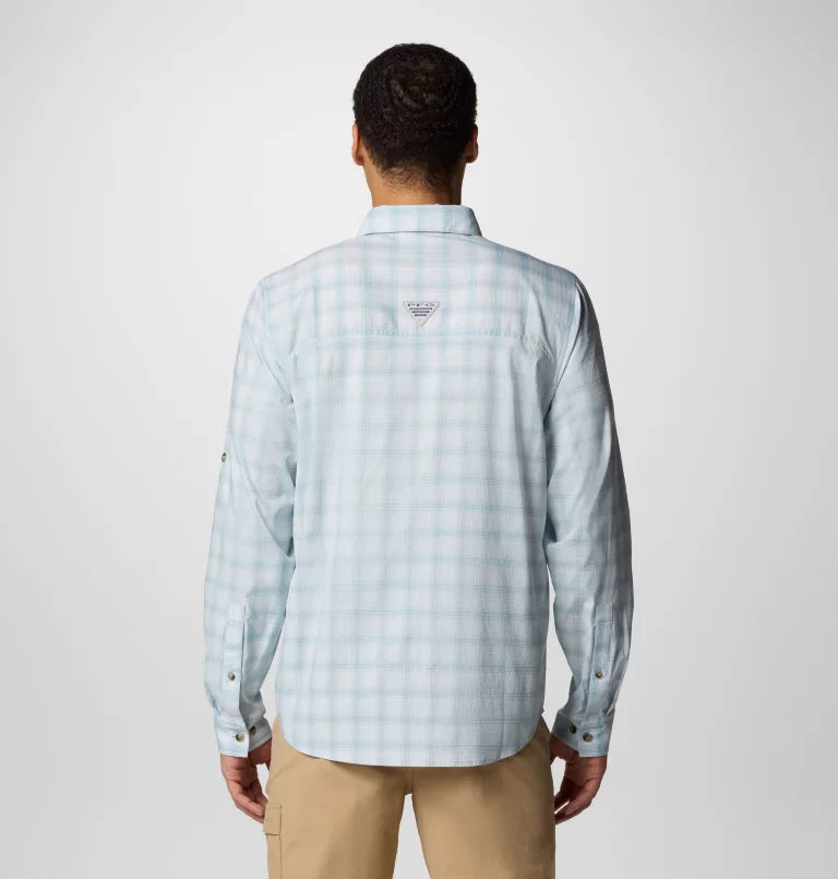 Columbia Mens PFG Wild Cast Performance Yarn Dye Long Sleeve Shirt - Crushed Blue Multi Mod Ombre