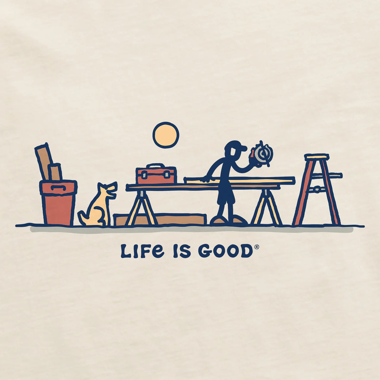 Life Is Good Mens Rocket & Jake Woodwork Vista Short Sleeve Crusher Tee - Putty White