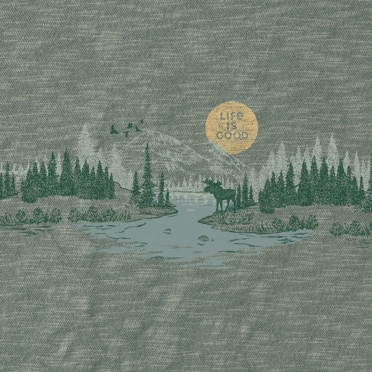 Life Is Good Mens Rural Linework Landscape Slim Fit Slub Tee - Moss Green