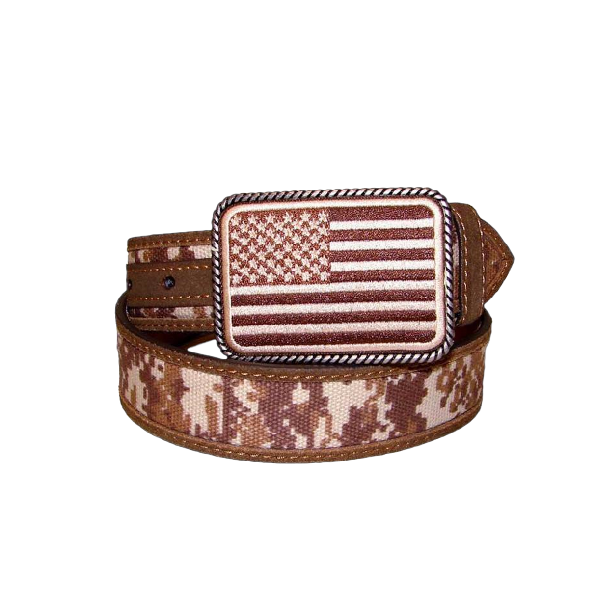Ariat Boys Digital Camo Strap with Flag Buckle Leather Belt - Brown Brown / / 1-1/8 in.