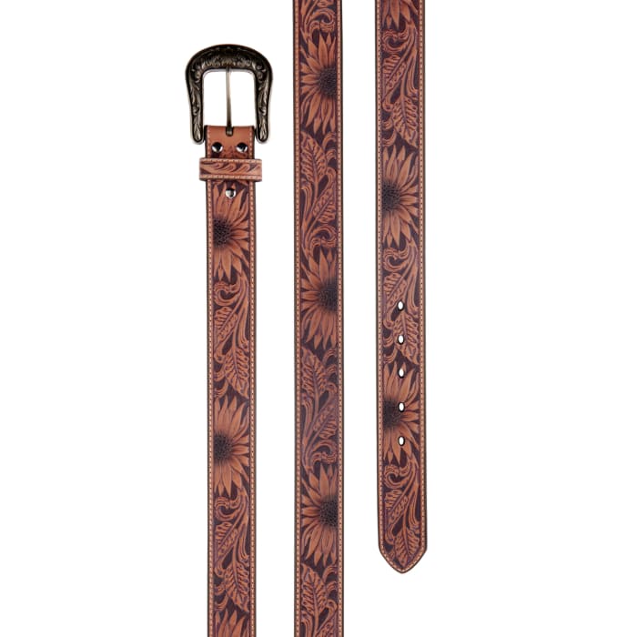 Nocona Womens Sunflower Tooled Leather Belt Brown / Tan / / 1-1/2 in.