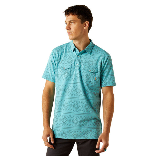 10061470 Mns Retro Western Snap Polo - Lt Blue Southwest Lt blue southwest