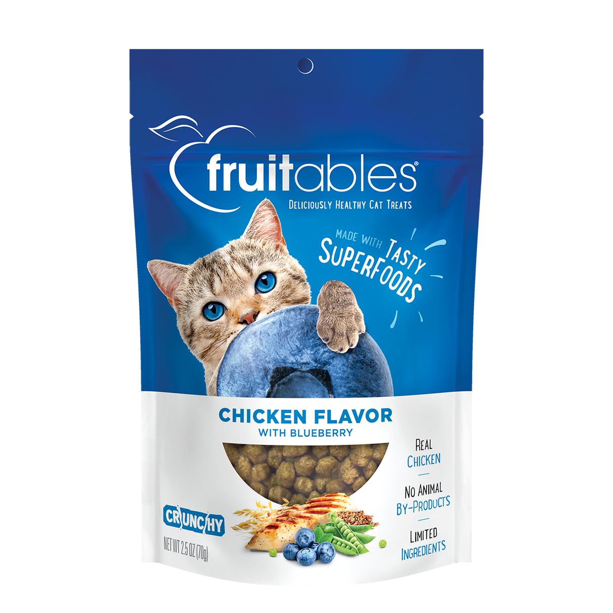 Fruitables Limited Ingredient Crunchy Cat Treats - Chicken Flavor with Blueberry - 2.5oz Chicken & Blueberry