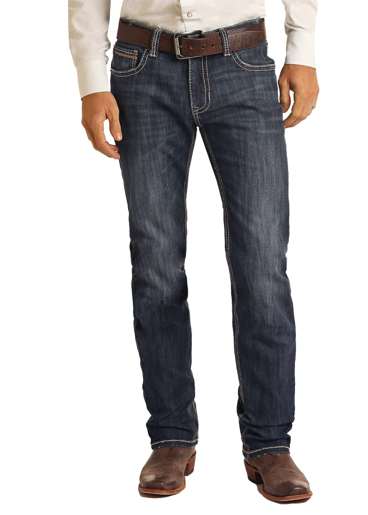 Panhandle Slim Men's Slim Fit Straight Stretch Brown Leather Bootcut Jean Dark_vintage