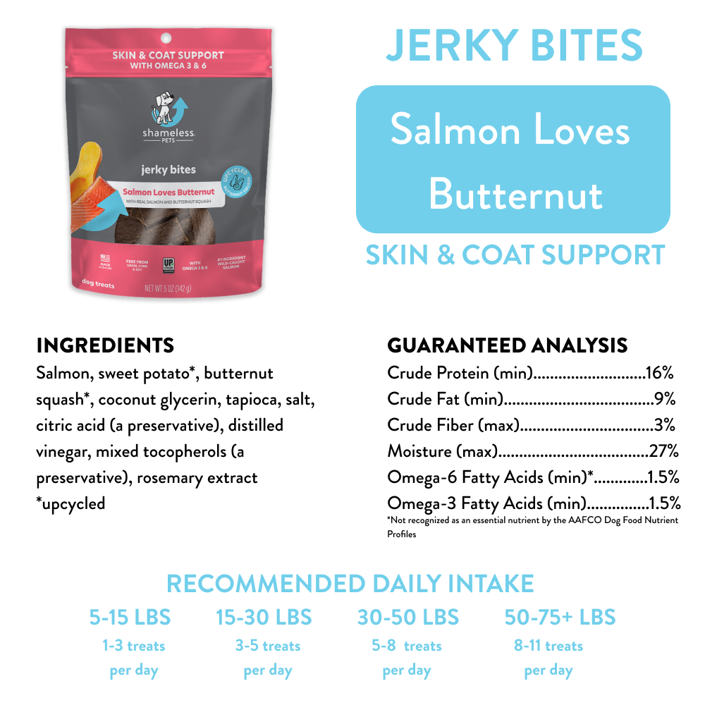 Shameless Pet Salmon Loves Butternut Jerky Bites Dog Treat