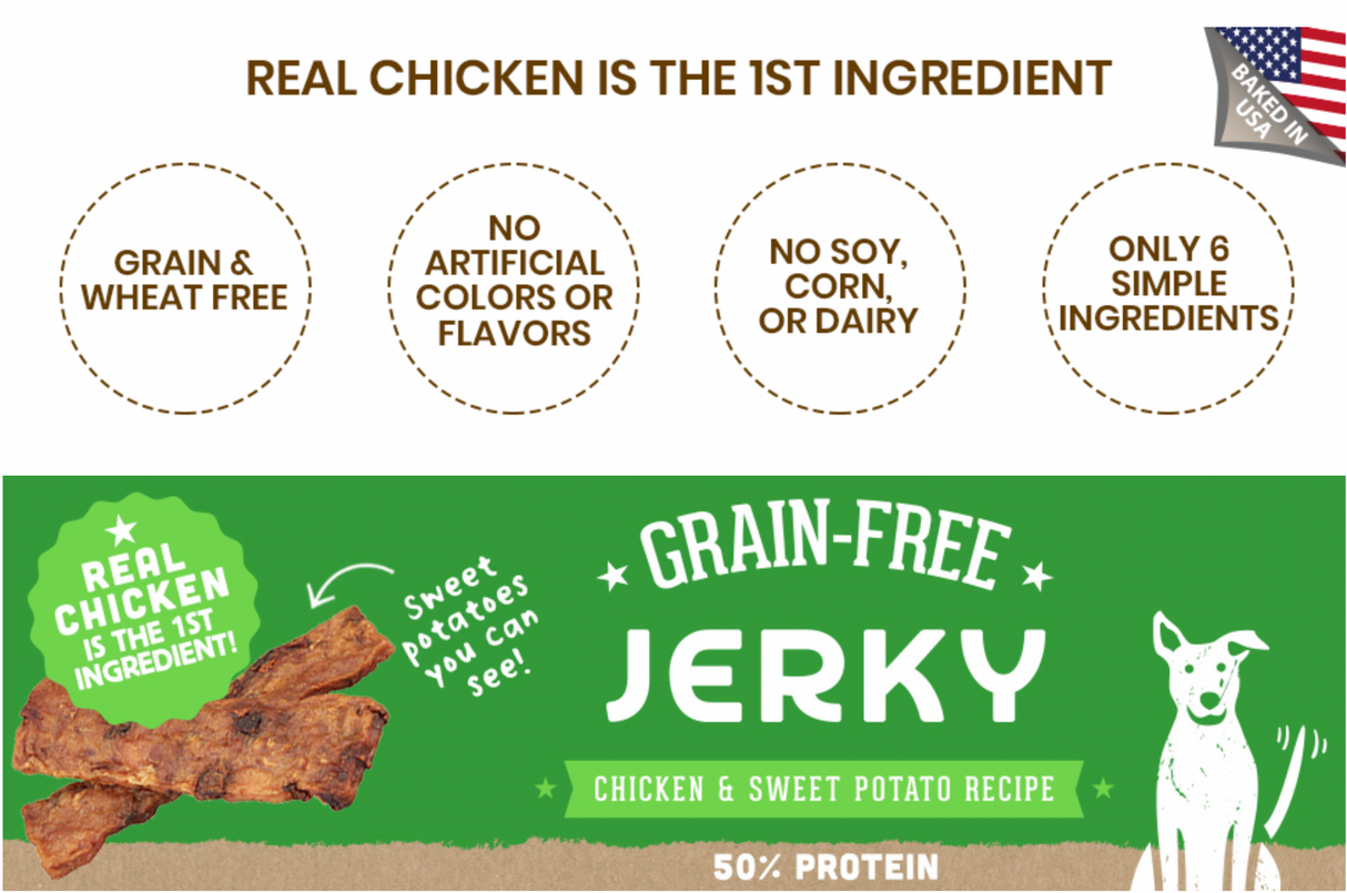 Cloudstar Wag More Bark Less Grain Free Chicken & Sweet Potato Jerky Dog Treats - 10oz