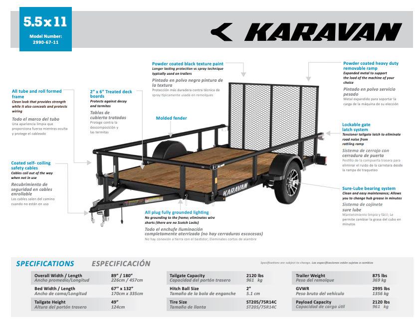 Karavan 5.5x11 Pro utility trailer with aluminum rims