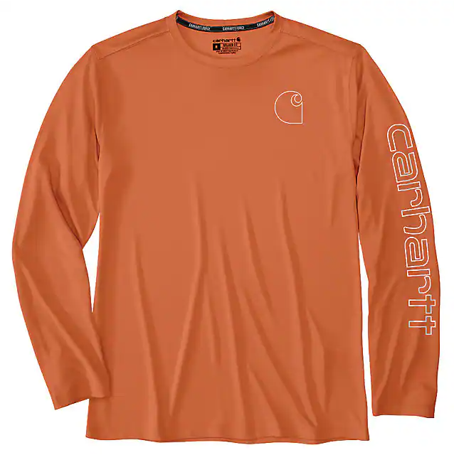 Carhartt Men's Force Sun Defender Lightweight Long-Sleeve Logo Graphic T-Shirt Sedona Orange / / REG