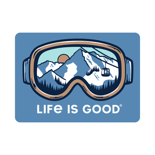 Life Is Good Ski Goggle Landscape Die Cut Sticker Vintage blue