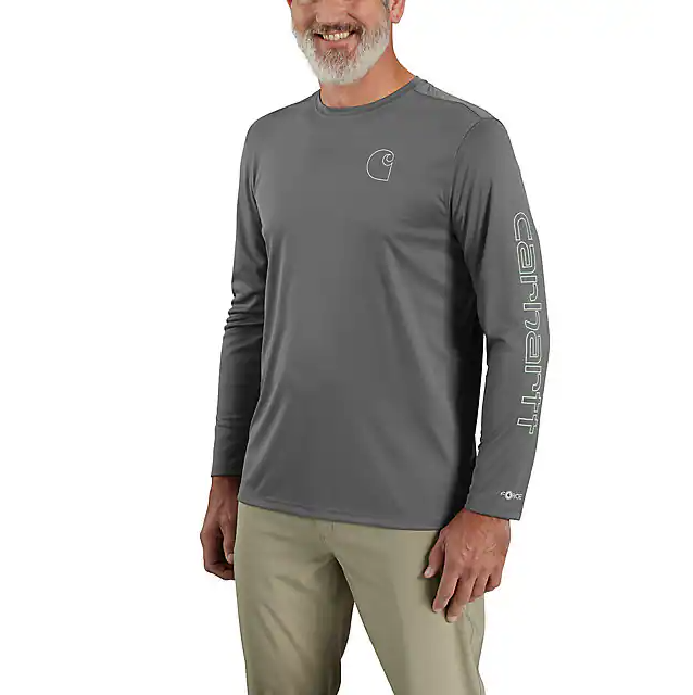 Carhartt Men's Force Sun Defender Lightweight Long-Sleeve Logo Graphic T-Shirt Steel / / REG