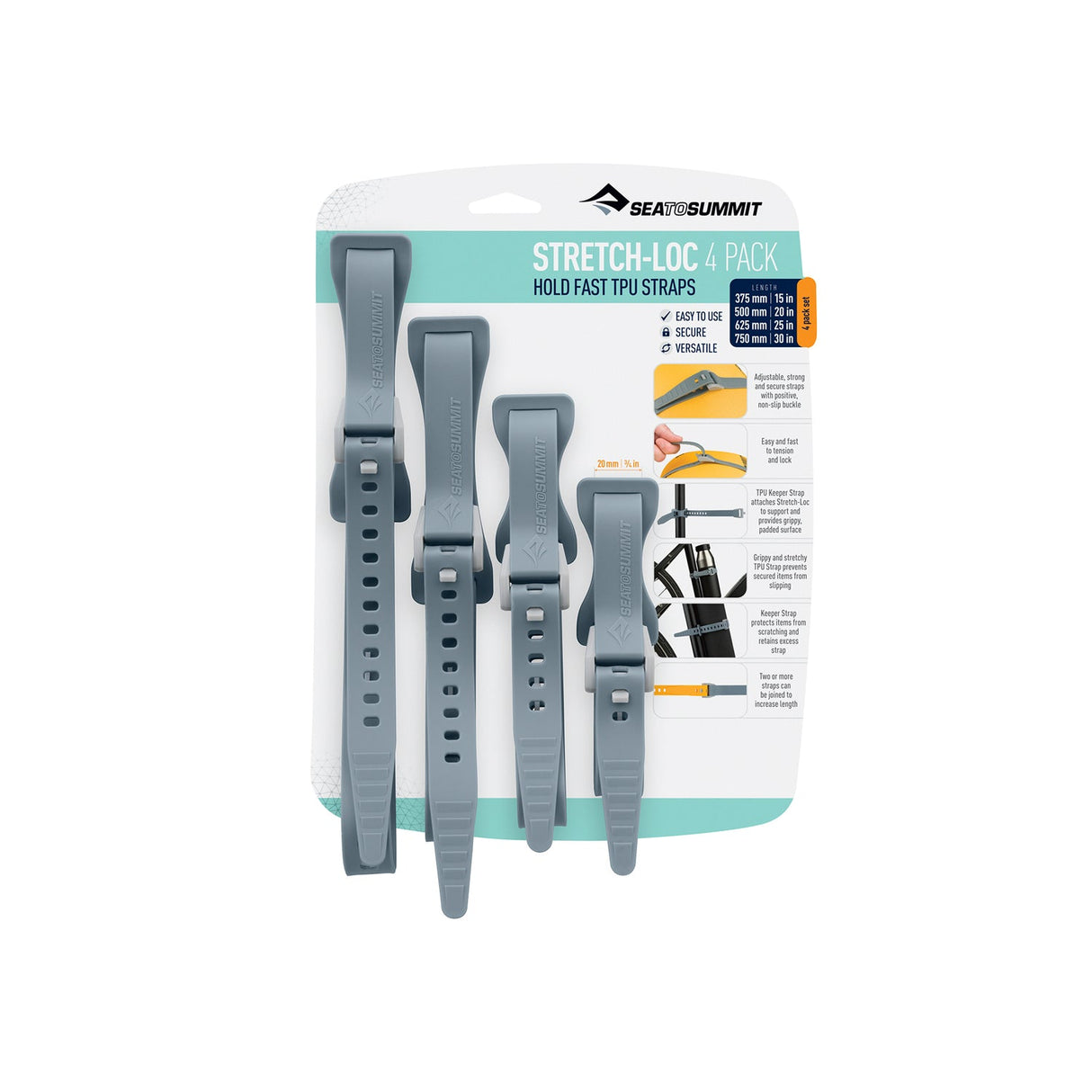 Sea To Summit Stretch-loc Tpu Strap Set (4 Pack) Grey Grey