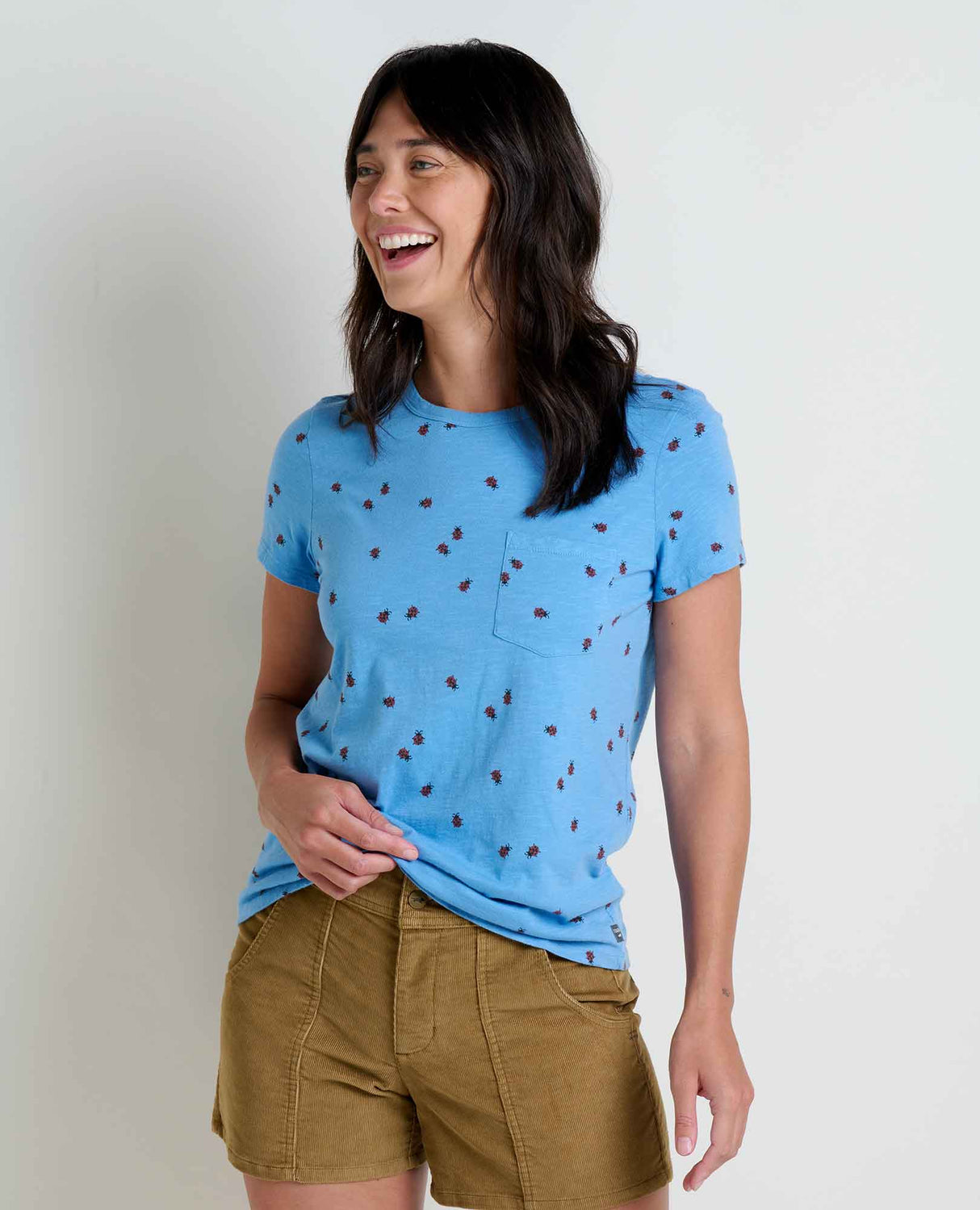Toad & Co Womens Primo Short Sleeve Crew - Blue Jay Ladybug Print Blue Jay Ladybug Print