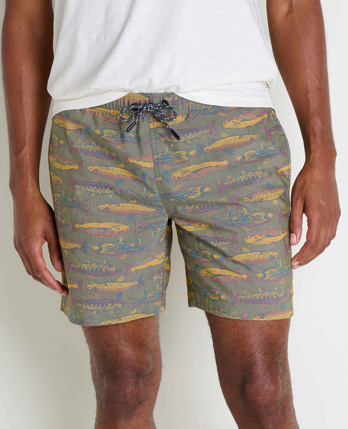 Toad & Co Mens Boundless Pull-On Short - 7in. - Olive Trout Print Olive Trout Print / / 7in