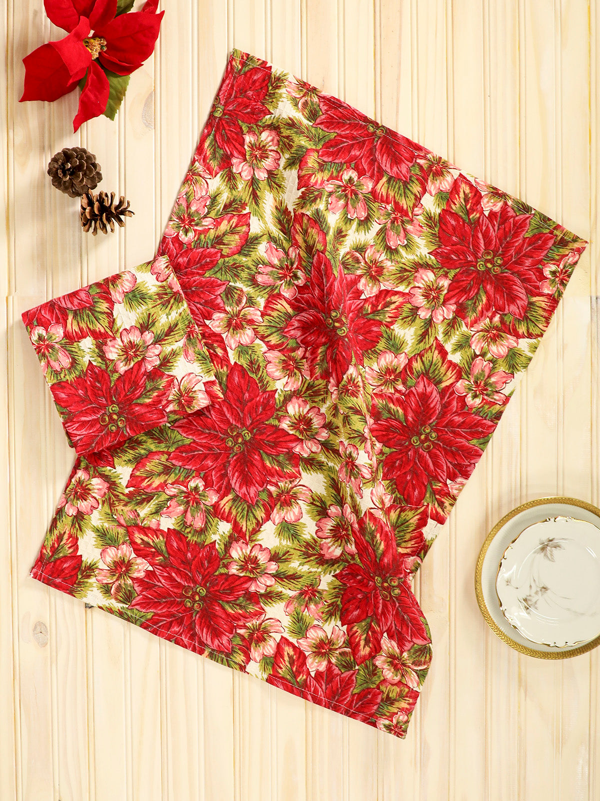 April Cornell Poinsettia Tea Towel Set Of 2 Ecru