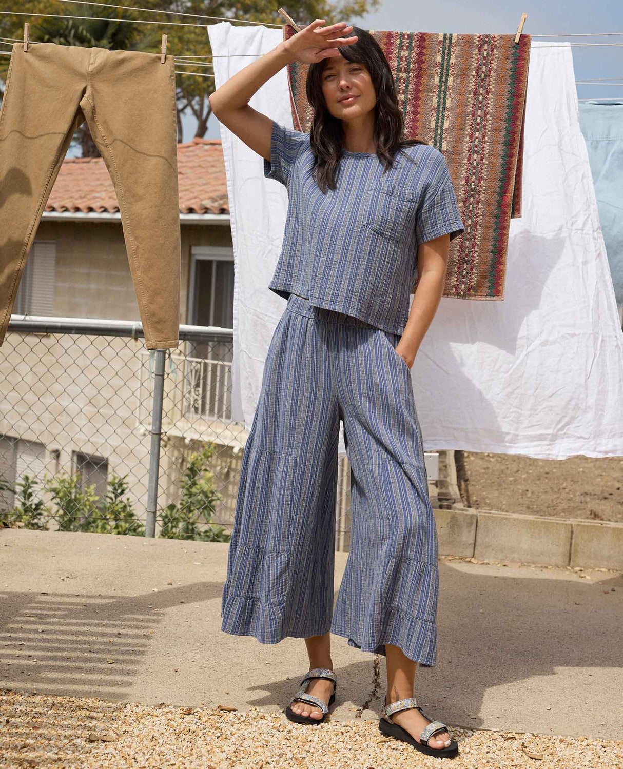 Toad & Co Tate Double Weave Palazzo Pant - Kyanite Stripe