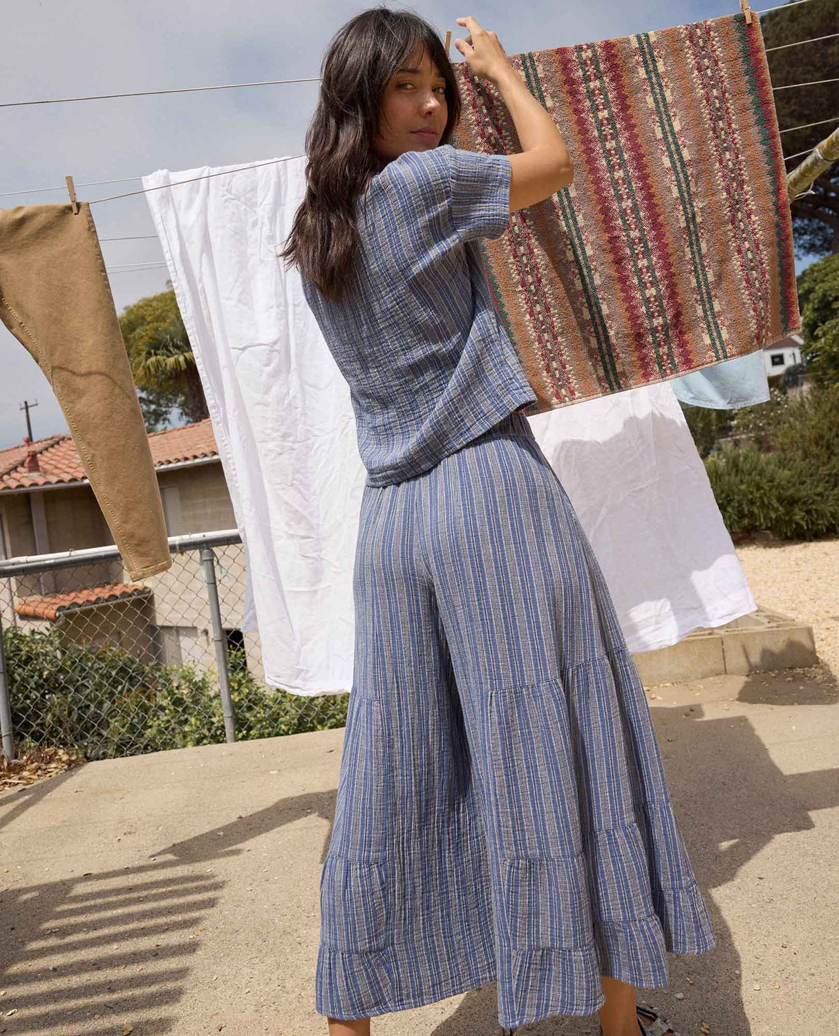 Toad & Co Tate Double Weave Palazzo Pant - Kyanite Stripe