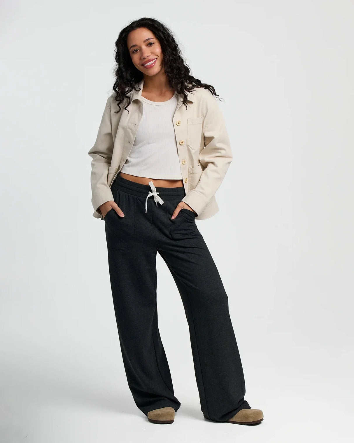 Free Fly Apparel Womens Bamboo Lightweight Fleece Wide Leg Pant Heather black