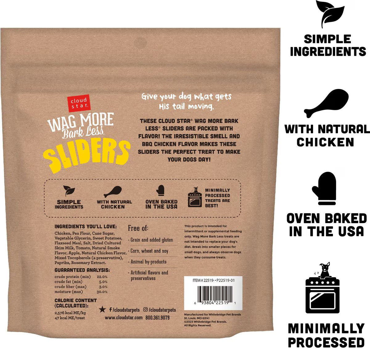 Cloudstar Wag More Bark Less BBQ Chicken Sliders Dog Treats - 8oz