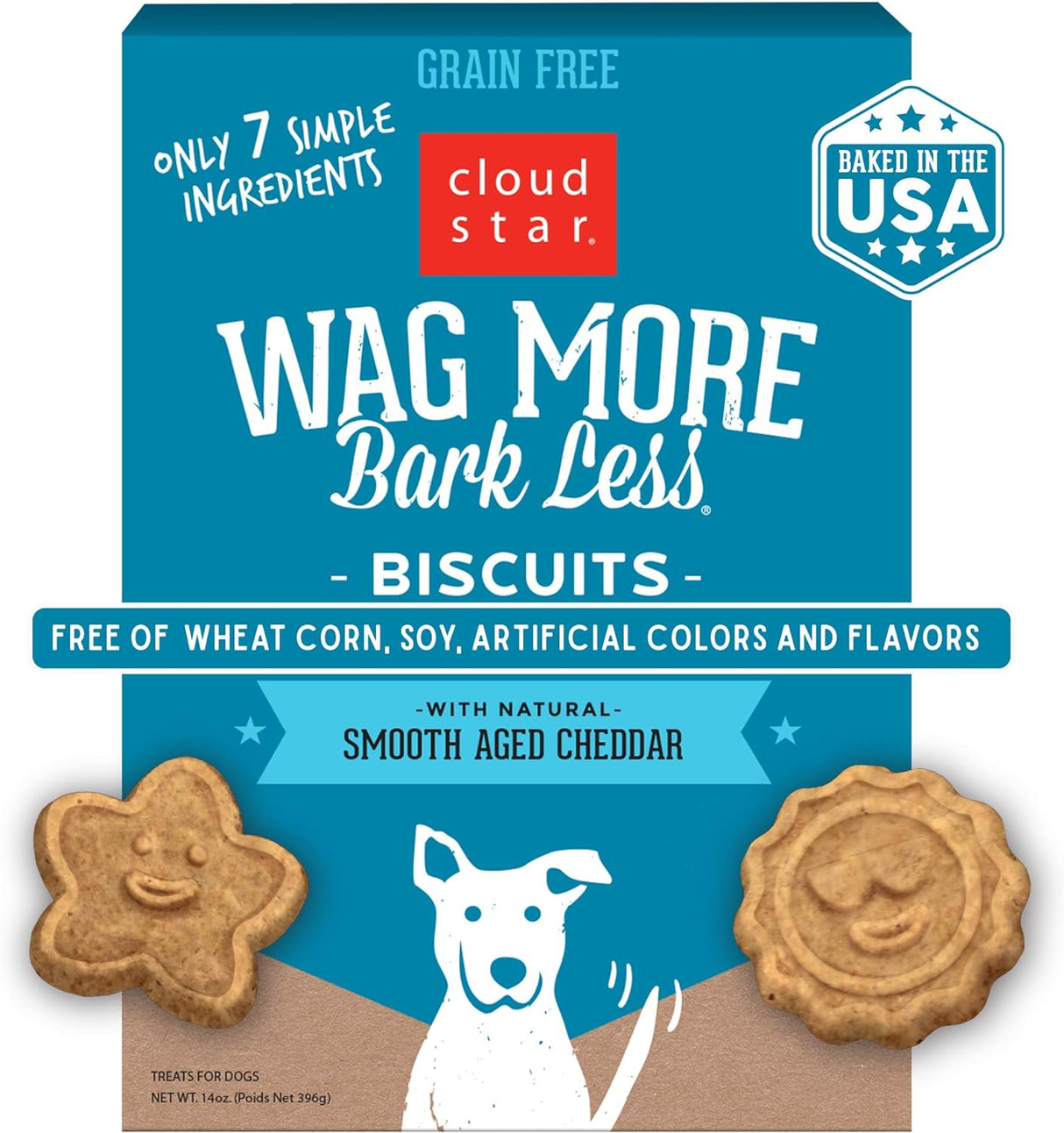 Cloudstar Wag More Bark Less Grain Free Oven Baked Dog Biscuits (Smooth Aged Cheddar) - 14oz
