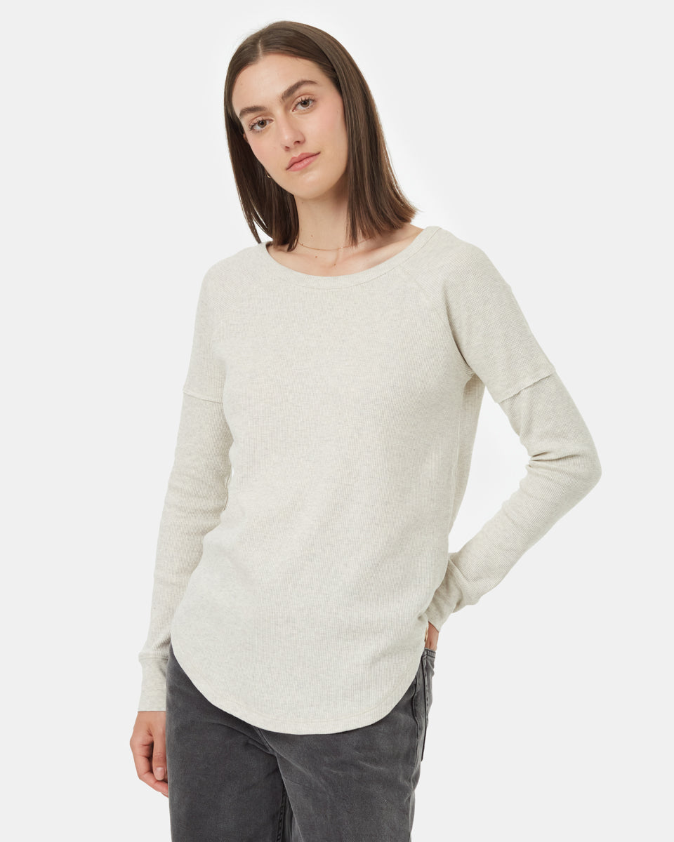 Tentree Women's TreeWaffle Crew Long-Sleeve - Vintage White Heather Vintage White Heather