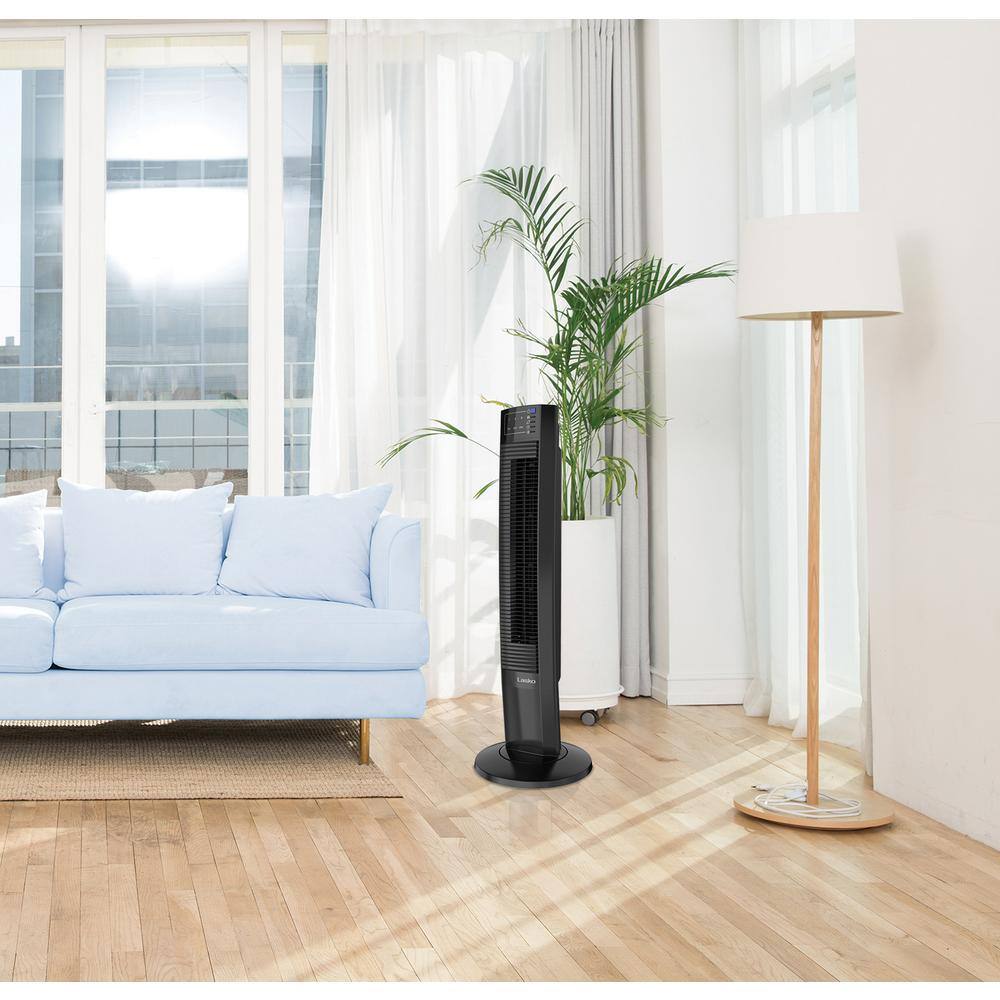 Lasko Wind Tower 35-inch Oscillating Tower Fan with Timer and Remote Control - Black