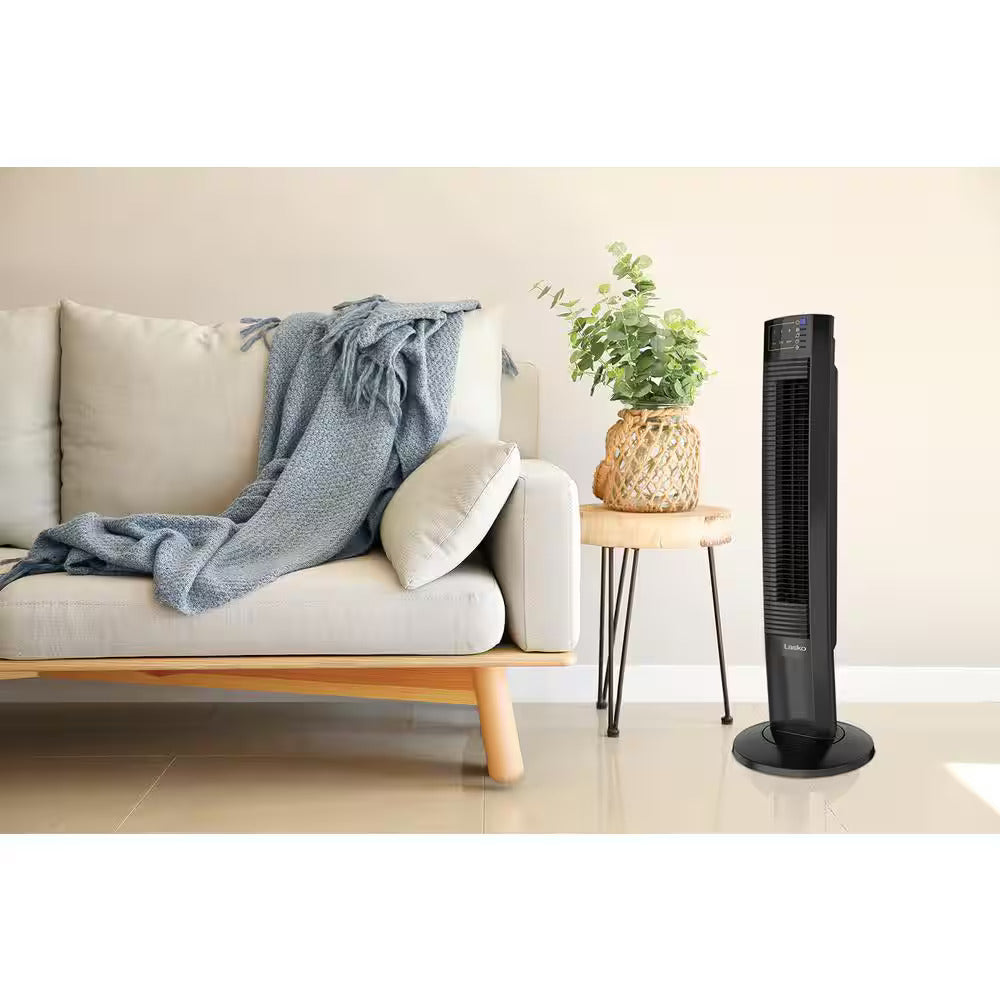 Lasko Wind Tower 35-inch Oscillating Tower Fan with Timer and Remote Control - Black