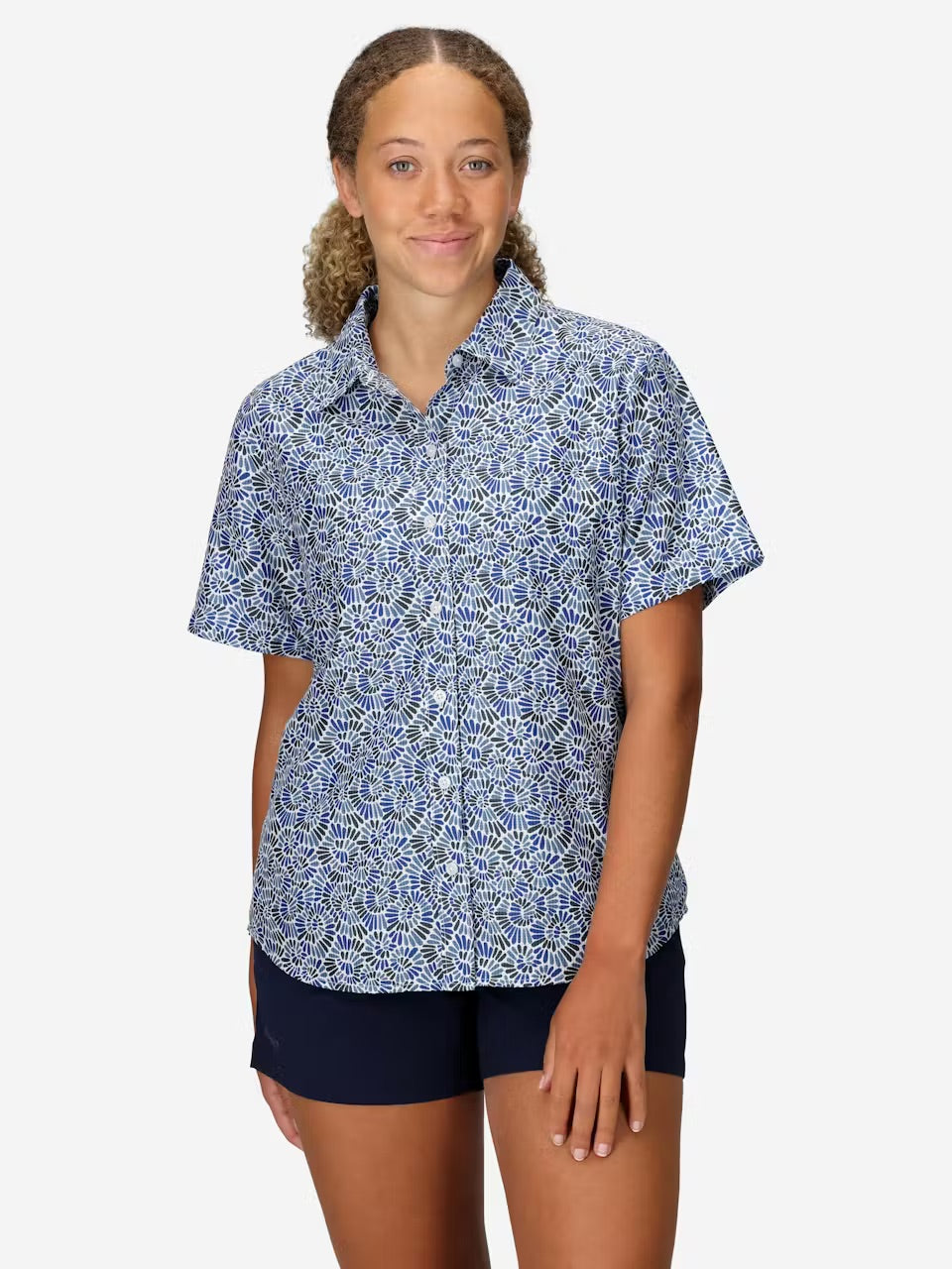 Marmot Womens AirExchange Perforated Short Sleeve Pattern Shirt - Vapor Sunburst Vapor Sunburst