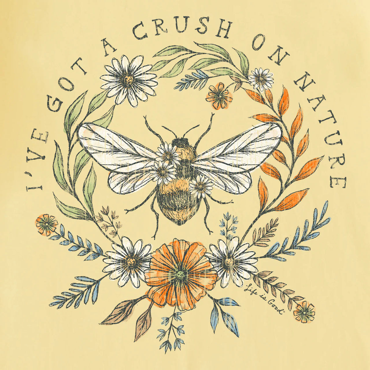 Life Is Good Womens Crush On Nature Bee Short Sleeve Crusher Vee - Sandy Yellow