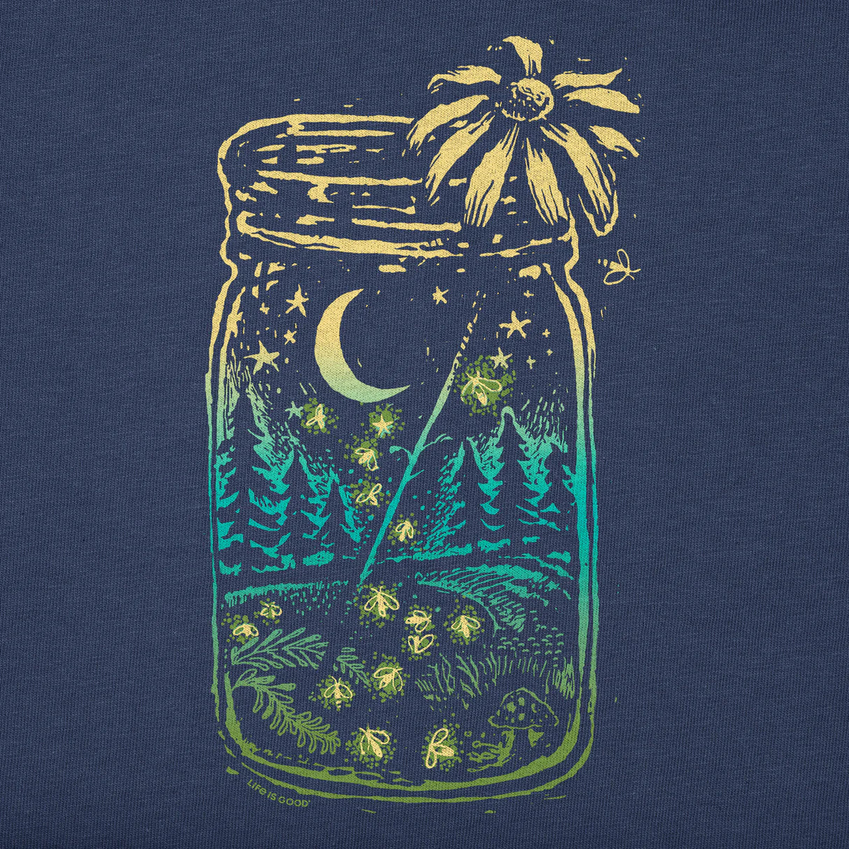Life Is Good Womens Firefly Moon Jar Short Sleeve Crusher Vee - Darkest Blue