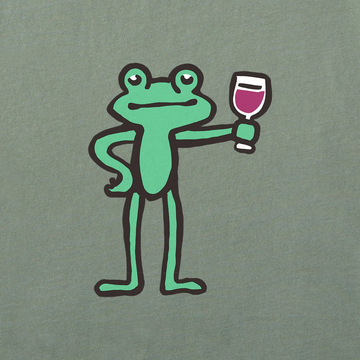 Life Is Good Womens Frog with Wine Short Sleeve Crusher Tee - Moss Green