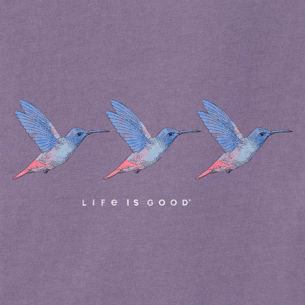 Life Is Good Womens Three Hummingbirds Short Sleeve Crusher Tee - Dusk Purple