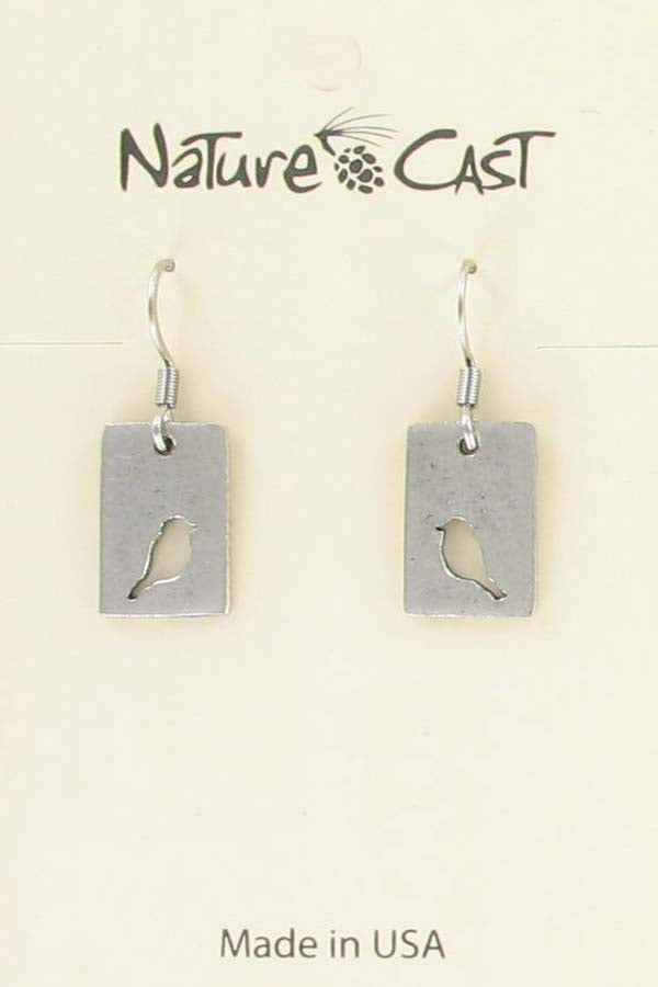 Nature Cast Metalworks Cutout Bird In Rectangle Dangle Earring Sterling silver