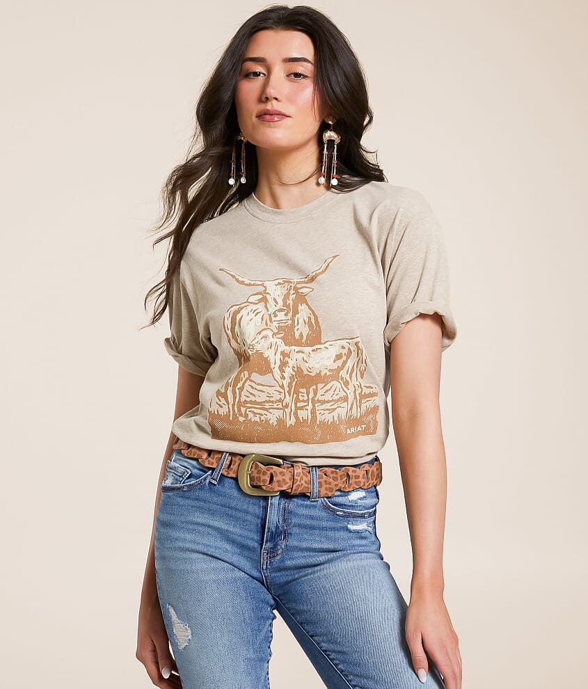 10058715 Wms Longhorn T-shirt - Oatmeal Heather Oatmeal heather
