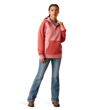 Ariat Rebar Colorblocked 1/2 Zip Hoodie Mauve Glow / Mineral Red / / Regular