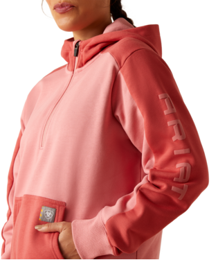 Ariat Rebar Colorblocked 1/2 Zip Hoodie Mauve Glow / Mineral Red / / Regular