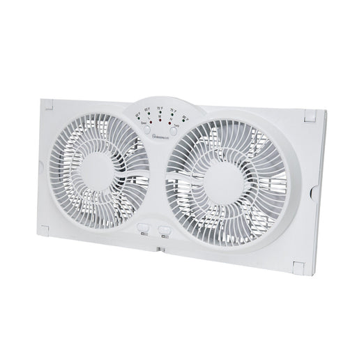 Vision Air 9-inch Reversable Twin Window Fan with Thermostat - White