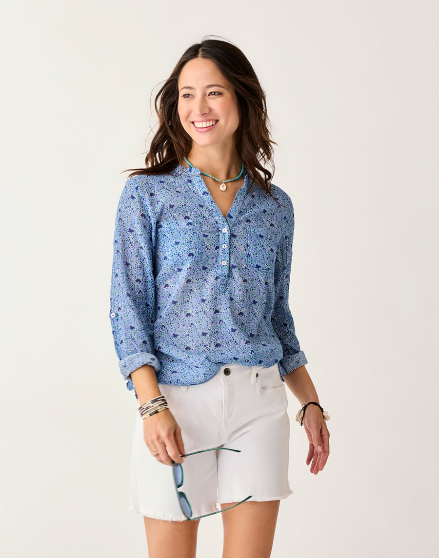 Carve Designs Dylan Gauze Shirt - Navy Garden Navy Garden