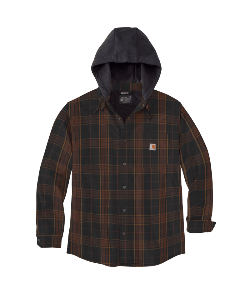 Carhartt Rugged Flex Relaxed Fit Flannel Fleece-Lined Hooded Shirt Jacket - Black Black / / REG