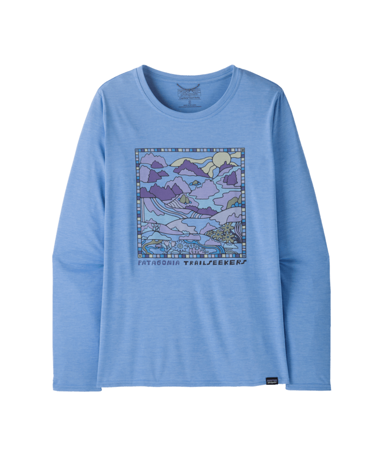 Patagonia W's Long Sleeve Capilene Cool Daily Graphic Shirt - Lands - Trailseekers / Abundant Blue X-Dye Trailseekers / Abundant Blue X-Dye