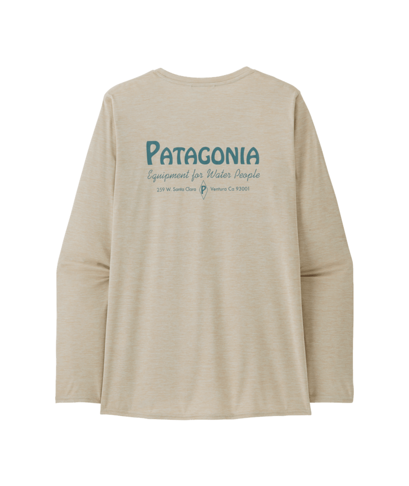 Patagonia W's Long Sleeve Capilene Cool Daily Graphic Shirt - Waters - Water People Banner / Pumice X-Dye Water People Banner / Pumice X-Dye