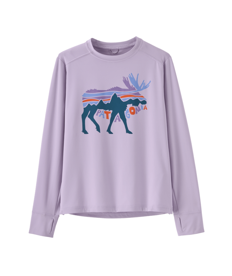 Patagonia Kids Long Sleeve Capilene Silkweight T-Shirt - Fitz Roy Moose / Foxglove Purple Fitz Roy Moose / Foxglove Purple