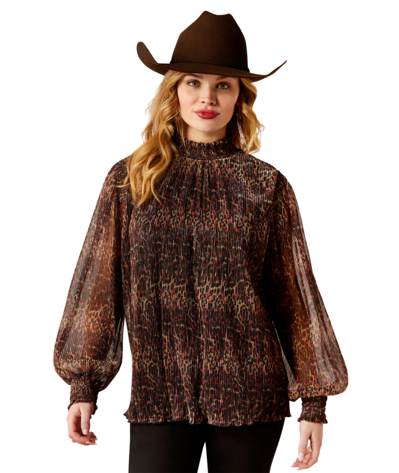 Ariat Plume Pleated Shirt - Leopard Mesh Leopard Mesh