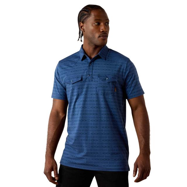 Ariat Retro Western Snap Polo Shirt In Dark Denim