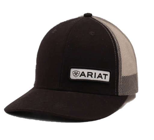 Ariat Mens Offset Logo Patch Mesh Snapback Hat - Black Black
